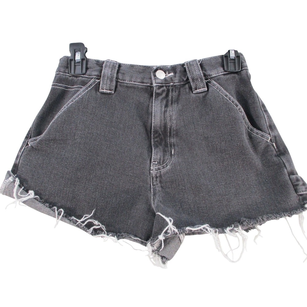 Wild Fable Black Denim‎ High Rise Cut Off Shorts Raw Hem Contrast Stitch Size 00